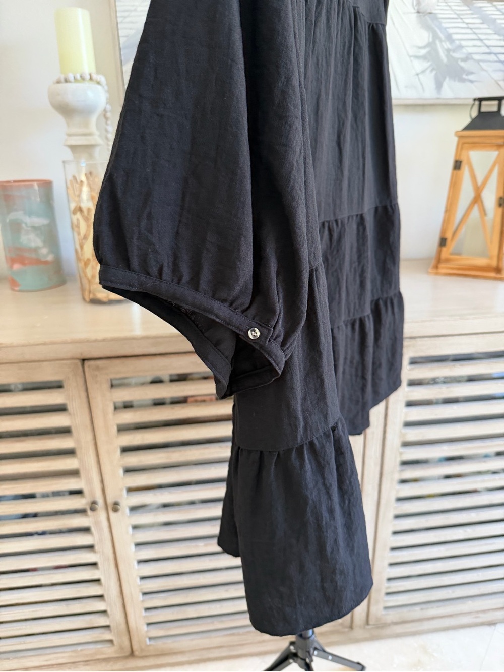 John Mark Black Tiered Button-Front Women's Top - Picture 3 of 7